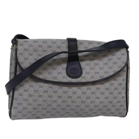 GUCCI Micro GG Supreme Shoulder Bag PVC Navy Gold Auth 88596 - Picture 1 of 16